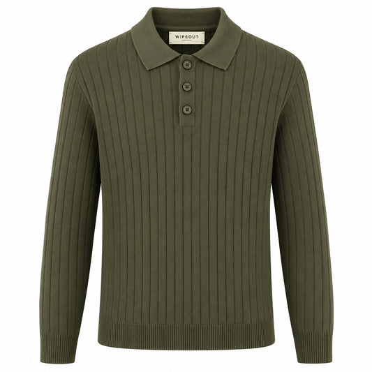 Ribbed Button Polo Sweater