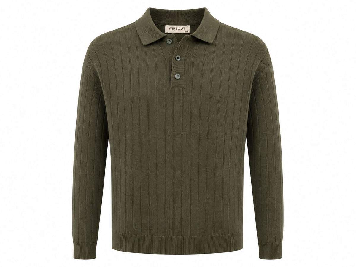 Ribbed Button Polo Sweater